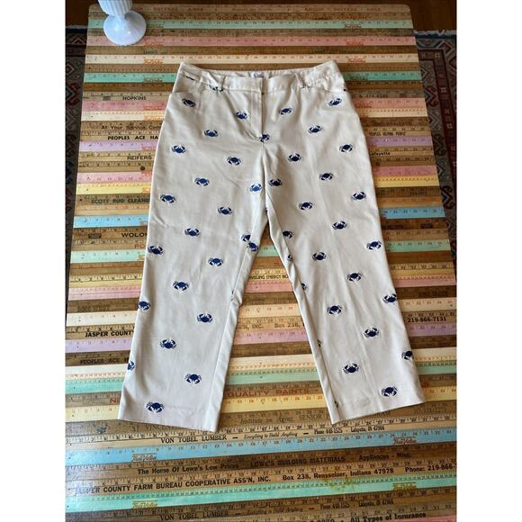 Lilly Pulitzer 12 Embroidered Crab Khaki Chino Pants Preppy Coastal Classic Crop - Picture 4 of 15